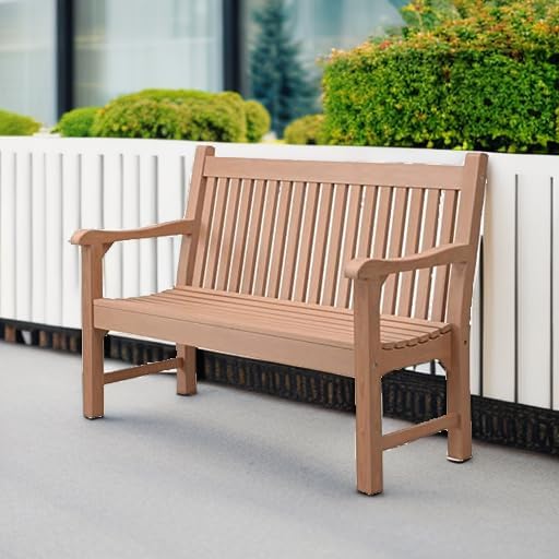 Psilvam 2-Person Poly Lumber Outdoor Bench with 700 Lbs Weight Capacity – Weatherproof Garden Seating for, Balcony Porch & Park, All-Weather Fade-Resistant Patio Furniture (Teak Color)-Ruum Studio Home