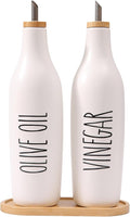 HOMCDALY Olive Oil and Vinegar Dispenser Set, 16oz Ceramic Oil Dispenser for Kitchen, Kitchen Dispenser Bottle for EVOO Vinegar Syrups, Modern Farmhouse Design | Set of 2 – P-White-Ruum Studio Home