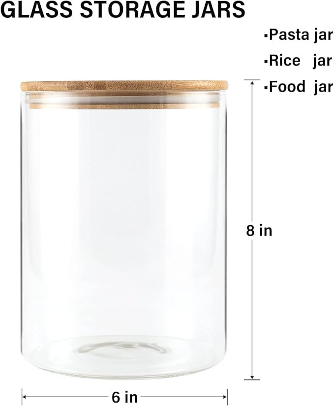 Food Storage Jars,2pack-105 Ounces3100ML -Stackable Glass Storage Containers Clear Glass Food Canister with Bamboo Lid Airtight For Serving Tea, Coffee, Flour, Sugar, Candy, Cookie, Spice and More-Ruum Studio Home