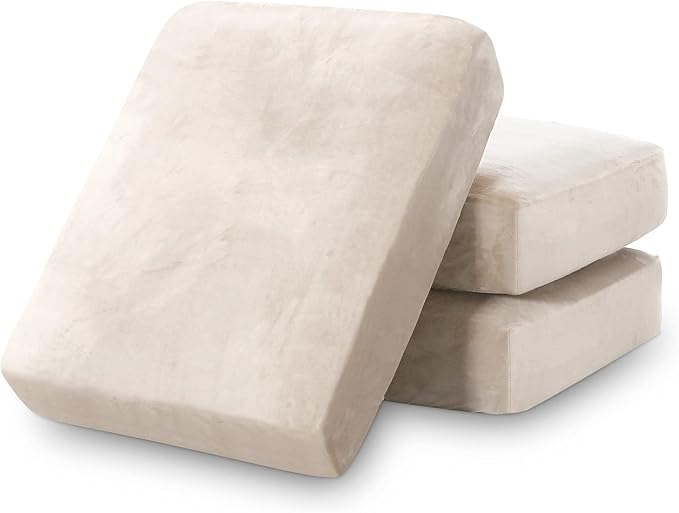 PrinceDeco Stretch Sofa Cushion Covers for Couches and Sofas,Soft Velvet Couch Seat Covers, Sofa Covers Washable, Seat Cushion Cover for 3 Couch Sofa Pet Friendly - Ivory, Each Width Up to 29.5"-Ruum Studio Home