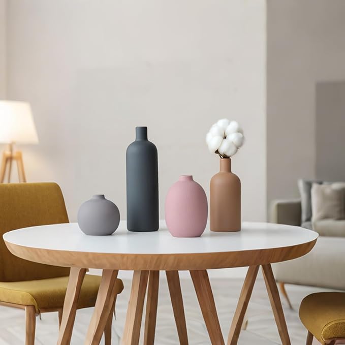 Modern Ceramic Vase Set, Neutral Colors, Decorative Vases for Home Shelf Decor, 4 Piece Collection (Black Mix Set 4)-Ruum Studio Home