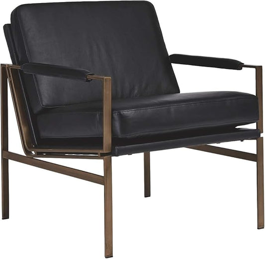 Signature Design by Ashley Puckman Mid-Century Modern Leather Accent Chair, Black-Ruum Studio Home