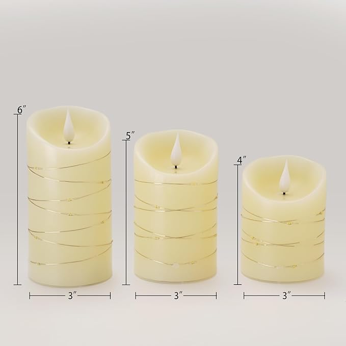 Homemory Flameless Candles with String Lights, 3 Pack Embedded Fairy String Lights LED Candles, Electric Flickering Candles with Remote Control and Timer, Real Wax, Ivory White-Ruum Studio Home