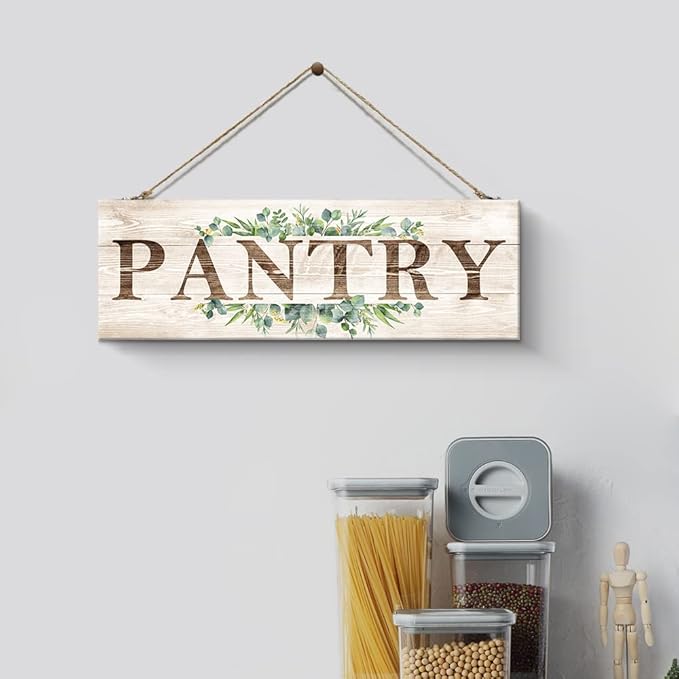 Pantry Sign Wall Decor, Pantry Wall Art with Plant Print, Rustic Farmhouse Wall Hanging Plaque Home Kitchen Decorative Pantry, 4.7 x 13.7 inches-Ruum Studio Home