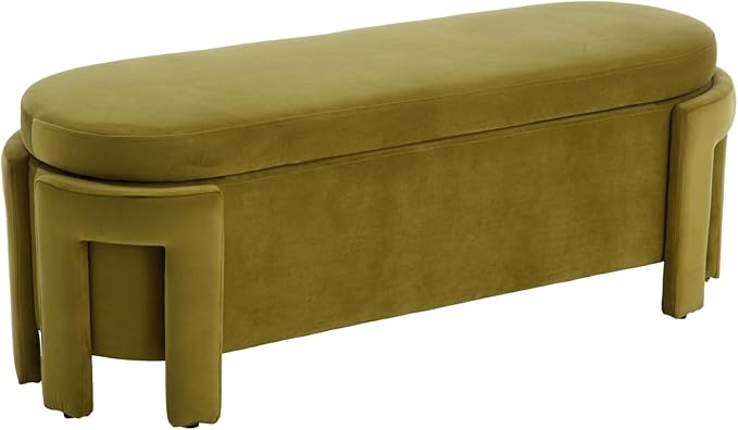 Modern Upholstered Storage Bench, Velvet Fabric 50" Long Entryway Bench with Storage and Seating, Comfy Cute Ottoman Bench for Living Room/End of Bed/Hallway, Olive Green-Ruum Studio Home