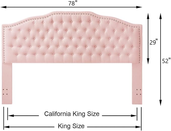 24KF Upholstered Button Tufted King Size Headboard with Nailhead Trim, Elegant Boucle Fabric California King headboard, 6031-K-Boucle-Pink-Ruum Studio Home