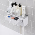 HubiCare Toothbrush Holder with Toothpaste Dispenser Wall Mounted for Bathroom, Automatic Toothpaste Squeezer, Bathroom Organization and Storage, 5 Toothbrush Slots (3 Cups)-Ruum Studio Home