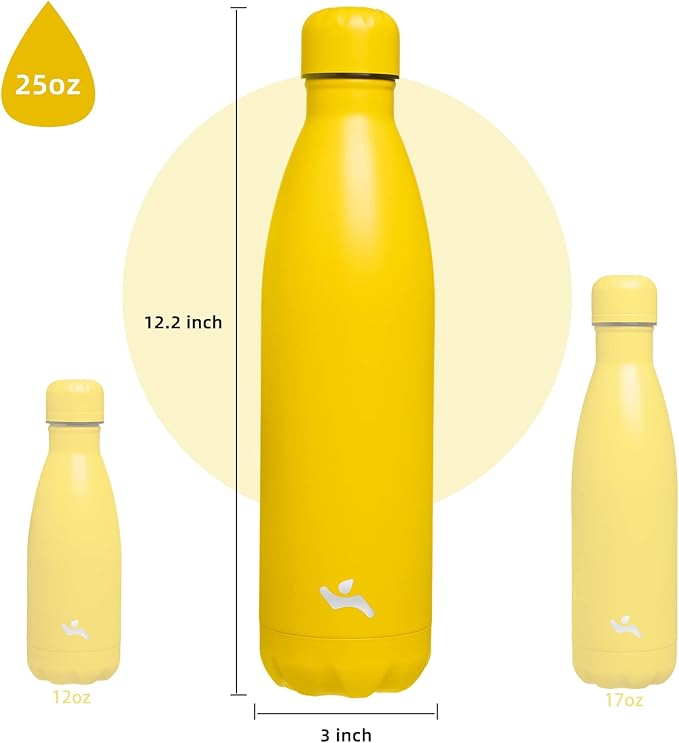 Insulated Water Bottles,25 oz Double Wall Stainless Steel Vacumm Metal Flask for Sports Travel,Yellow-Ruum Studio Home