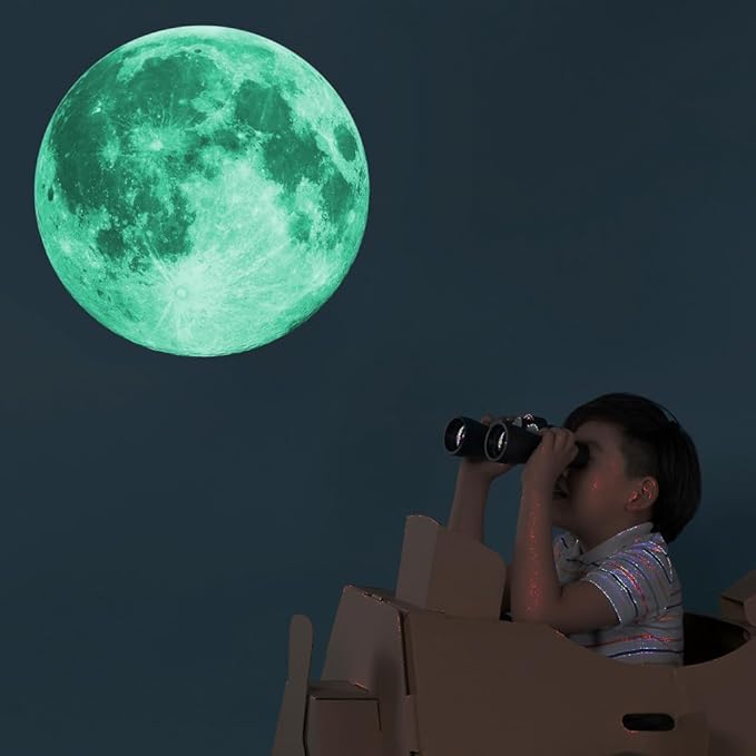 Quanhaigou Glow in The Dark Wall or Ceiling Moon Stickers – Green Luminous Big Moon Wall Stickers DIY Decor for Kid Room-Ruum Studio Home