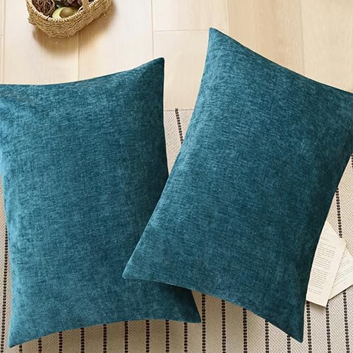 CaliTime Throw Pillow Covers Decorative 20 X 26 Inches Pack of 2 Cozy Chenille Standard Pillow Shams Cases for Couch Sofa Bed Living Room Home Ocean Blue-Ruum Studio Home