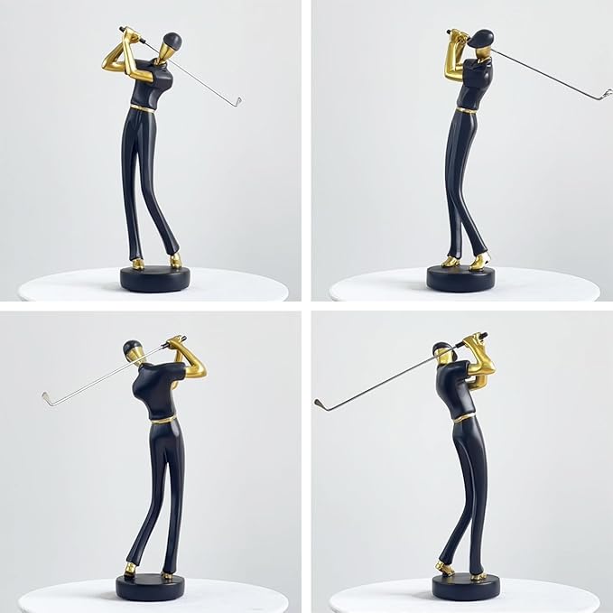 HAUCOZE Golf Figurine Statue Golfer Decoration Arts Home Decor Sculpture Polyresin Black 9.6 inch-Ruum Studio Home