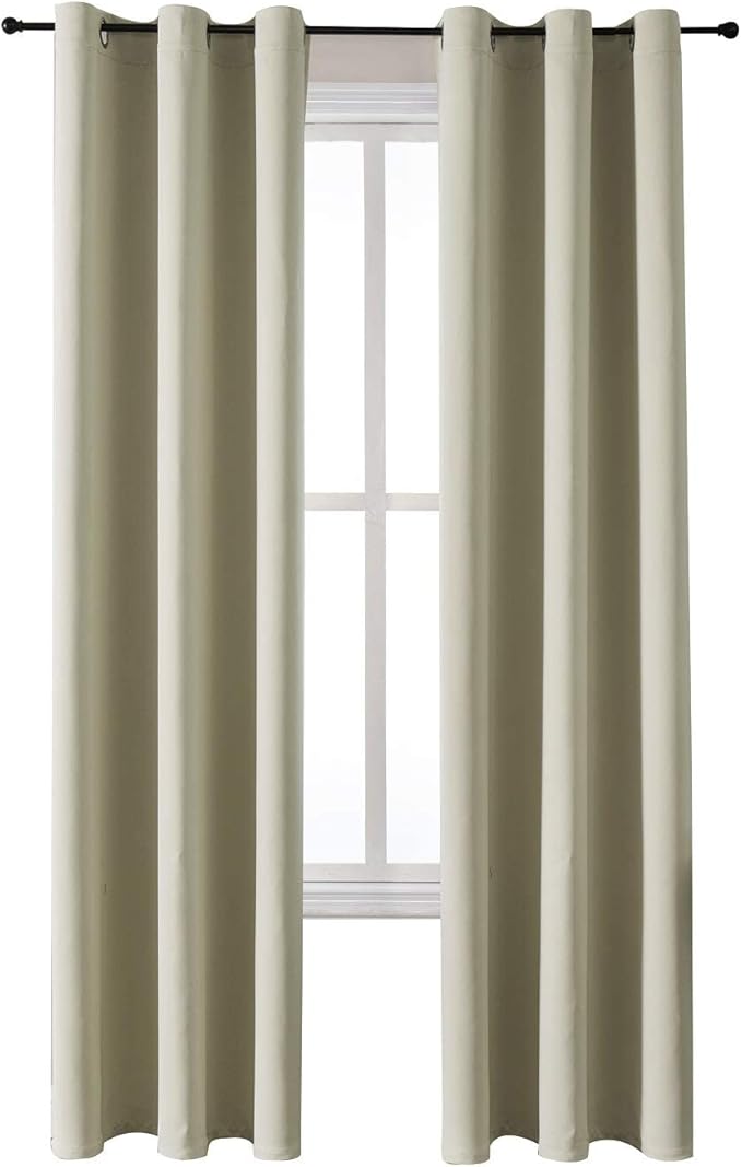 ChrisDowa Grommet Room Darkening Curtains for Bedroom and Living Room - 2 Panels Set Thermal Insulated Blackout Curtains (Beige, 42W x 84L)-Ruum Studio Home