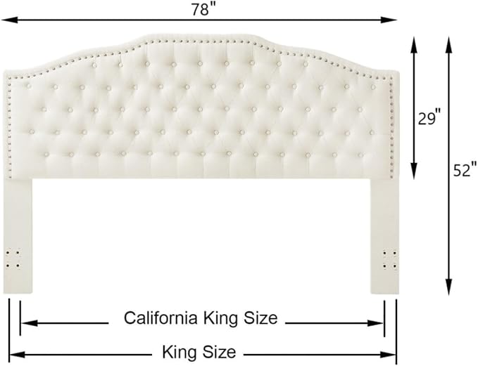 24KF Upholstered Button Tufted King Size Headboard with Nailhead Trim, Elegant Boucle Fabric California King headboard, 6031-K-Boucle-Ivory-Ruum Studio Home