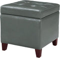 Adeco Bonded Leather Square Tufted Cubic Cube Footstool, 18" Height Storage Ottomans, with Lid, Cement Grey-Ruum Studio Home