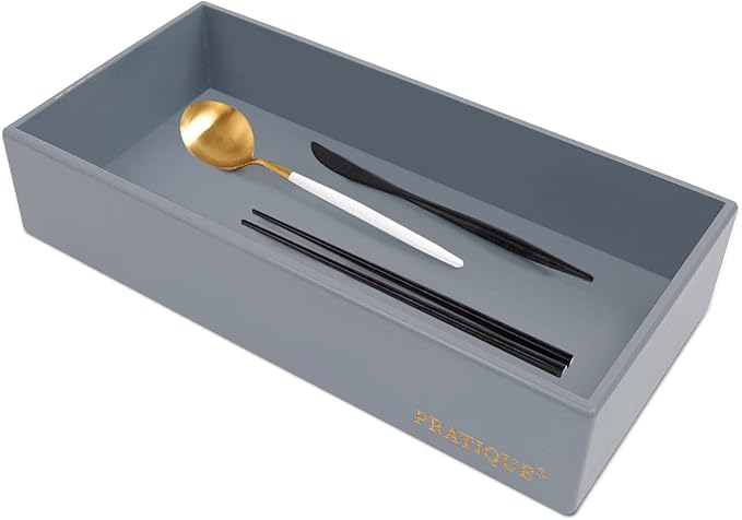 Bamboo Drawer Organizer - Kitchen Utensil Organizer Silverware Tray Cutlery Holder，Office Desk Supplies and Accessories,12 * 5.9 * 2.6,Grey-Ruum Studio Home