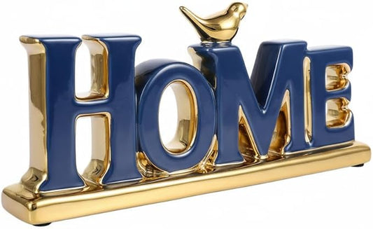 Love Sign Decoration,Blue and Gold Home Signs for Home Decor Statue,Modern Bird Sculpture Personalized Love Decor,Gold Style Figurine Decorative Ornaments for Living Room,Bedroom,Desktop-Ruum Studio Home