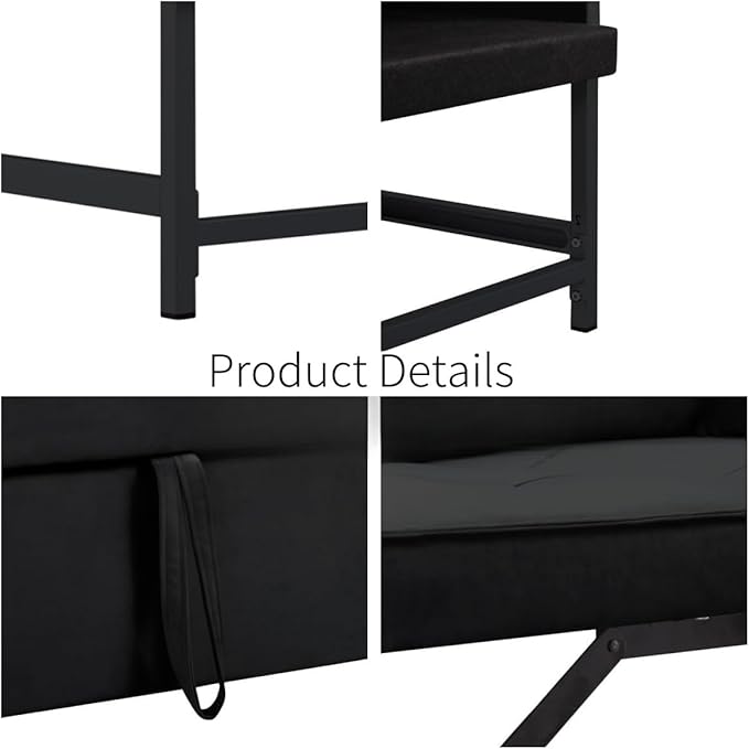 Pull Out Sofa Bed, Convertible Sleeper Chair Bed with Lumbar Pillow, 3-in-1 Sofa Chair with 3 Adjustable Backrest, Armchair Sleeper Small Couch for Small Spaces Living Room Black-Ruum Studio Home