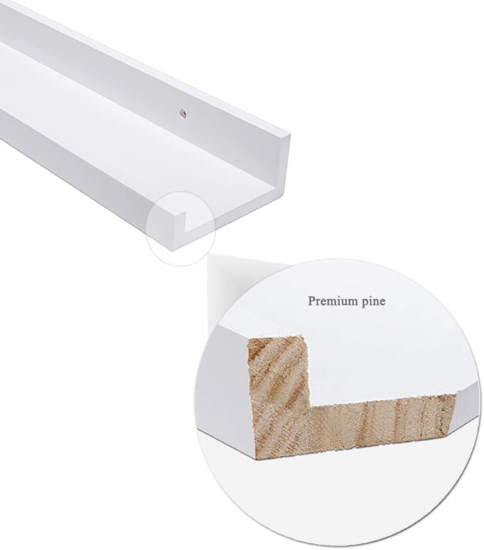 AZSKY White Floating Shelves Wall Mounted Set of 2, 24 Inch Picture Ledge Shelf for Storage Bedroom Bathroom Kitchen Living Room Office Modern Rustic Style Display Shelves (Solid Pine Wood)-Ruum Studio Home