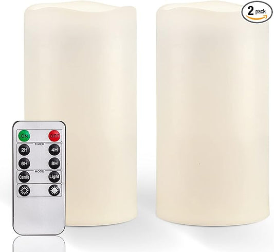 Homemory 6" x 4" Large Waterproof Outdoor Flameless Candles with Remote Control and Timer, Battery Operated Flickering LED Pillar Candles for Indoor Outdoor Lanterns, Porch, Long Lasting, Set of 2