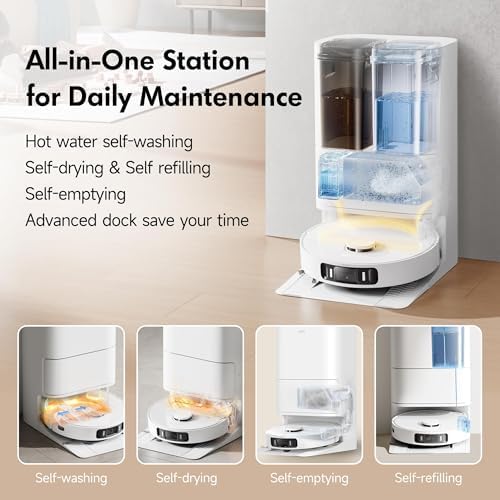 Mova S20 Ultra Robot Vacuum and Mop Combo with Dual Roller Brush, 8300Pa Suction, 140℉ Hot Water Mop Self-Washing & Drying, Mop Auto-Lift for Carpet, Self-Empty, Self-Refilling, Voice & App Control-Ruum Studio Home