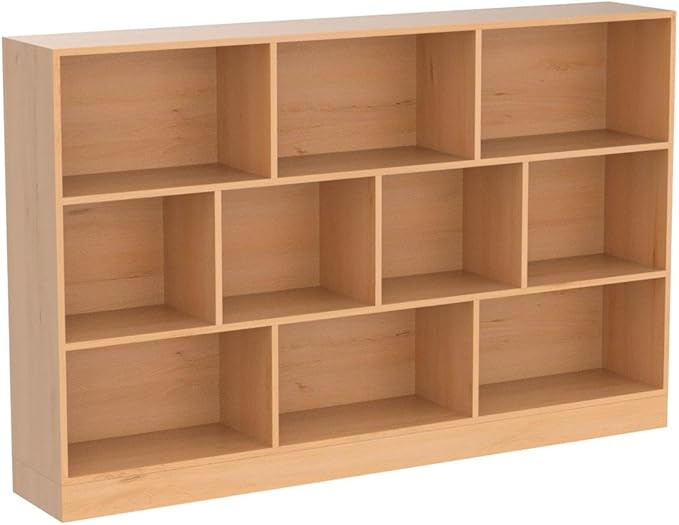 IOTXY Open Shelf Low Bookcase - Wooden 3-Tier Floor Standing Display Cabinet Organizer with Base, 10 Cubes Short Horizontal Bookshelf in Pear Yellow-Ruum Studio Home