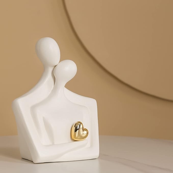 Porcelain Romantic Couple Figurines Statue White Aesthetic Decorations Hugging Couple Sculptures - Modern Ceramic Sculpture Home Accents for Living Room Bedroom Coffee Table, Desktop, Bookshelf-Ruum Studio Home