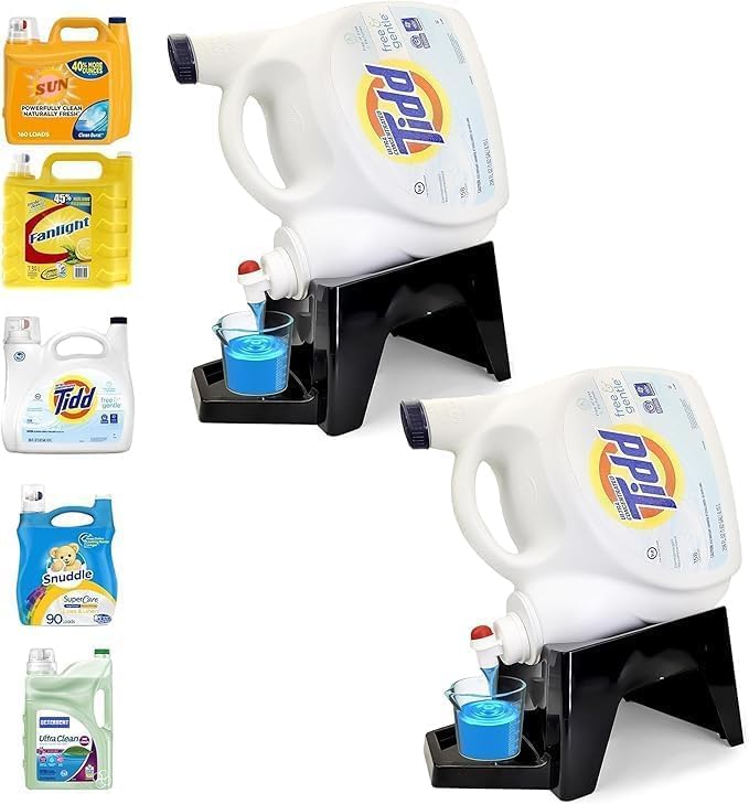 TidyFriend 2 Pack Laundry Detergent Dispenser with Tray & Strap, Laundry Soap Dispenser with Non-Slip Rubber Feet for Washing Room Organization, Easy Pour (Black)-Ruum Studio Home