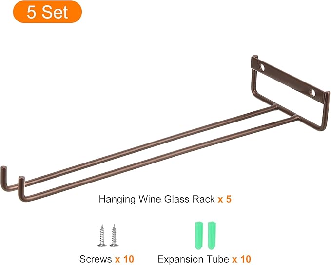 uxcell 5Pcs Wine Glass Rack, 11.81 Inch Iron Wine Glasses Rack Under Cabinet Stemware Rack - Wall Mountable Wine Glass Holder Storage Hanger for Bars Coffee Restaurants Kitchens, Bronze-Ruum Studio Home