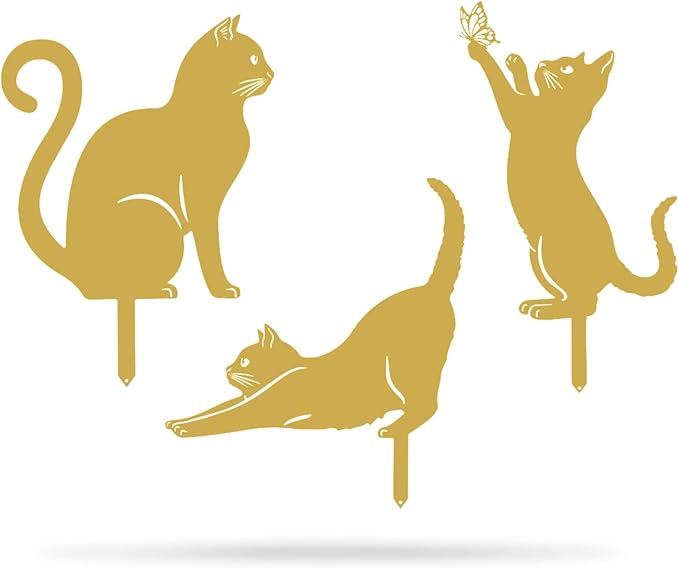 RealSteel I 3 Pack Steel Cat Garden Decor I Outdoor Yard Decorations I Gift for Cat Lovers I Lawn Ornaments and Statues I Garden Signs Decorative Outdoor - Gold-Ruum Studio Home