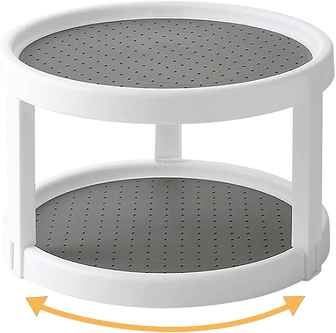 Lazy Susan Organizer, 2 Tier Non Skid Spice Rack Turntable,360 Degree Rotating Seasoning Organizer, 10-Inch Spinning Organizer for Pantry Cabinet, Kitchen, Countertop, Vanity Display Stand-Ruum Studio Home
