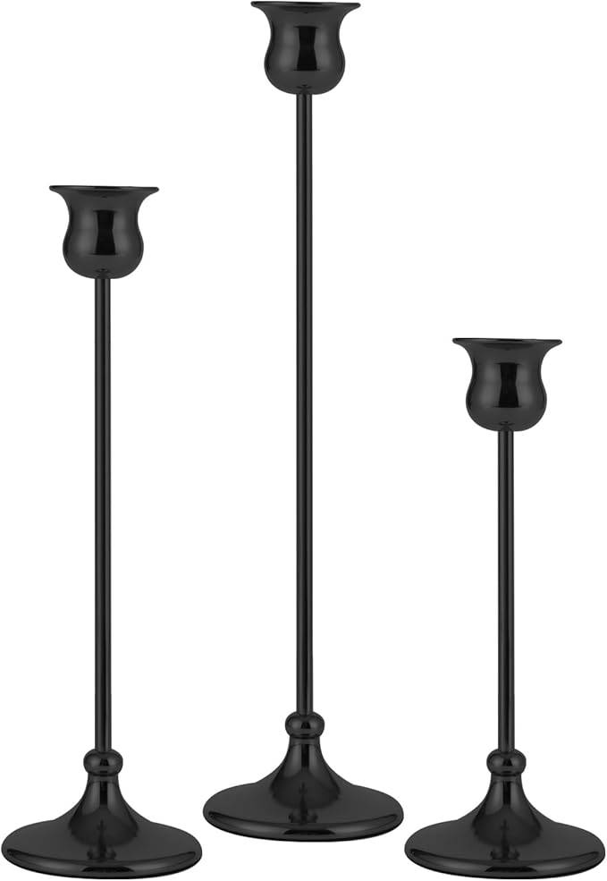 Taper Candle Holder Tall Vintage Metal Candlestick Holders Candle Stick Candelabra for Halloween Thanksgiving Christmas Holiday Wedding (Matt Black, 1 Set (3 pcs))-Ruum Studio Home