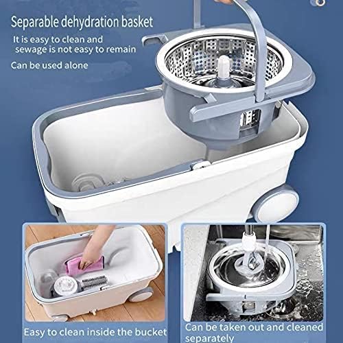 Spin Mop Bucket Deluxe 360 Spinning Floor Cleaning System with 6 Microfiber Replacement Head Refills,62" Extended Handle,4X Wheel for Home Cleaning-Ruum Studio Home