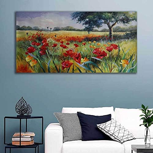 Wall Decor for Living Room Large Wall Art Green Trees Red Yellow Flowers Canvas Art Wall Decor for Bedroom Modern Home Decor Framed, Nature Prints Artwork Wall Decorations 24x48-Ruum Studio Home