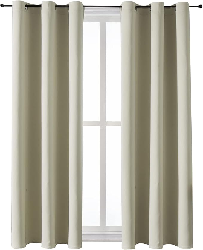 ChrisDowa Grommet Room Darkening Curtains for Bedroom and Living Room - 2 Panels Set Thermal Insulated Blackout Curtains (Beige, 38W x 45L)-Ruum Studio Home
