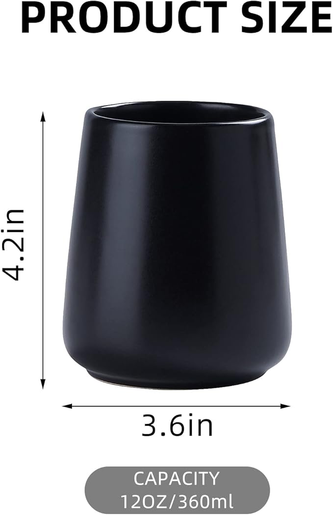 Matte Black Toothbrush Holders for Bathroom - 2Pcs Ceramic Tooth Brushing Holder Set, Toothpaste Holder, Reusable Toothbrush Mouthwash Cups, Space-Saving Design for Bathroom Countertop-Ruum Studio Home
