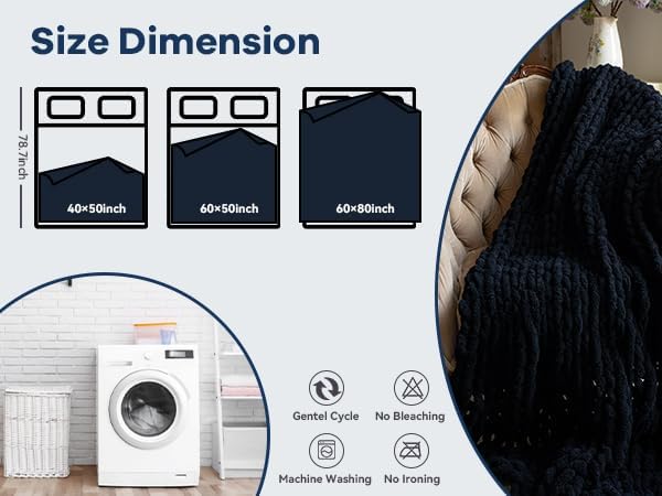 Chunky Knit Blanket - Luxury Soft Cozy Extra Large Size (80 * 90) Throw Blanket,100% Woven Blanket Rope Knot Throw Blanket for Couch, Sofa, Home Decor, Gift - Machine Washable（Black）-Ruum Studio Home
