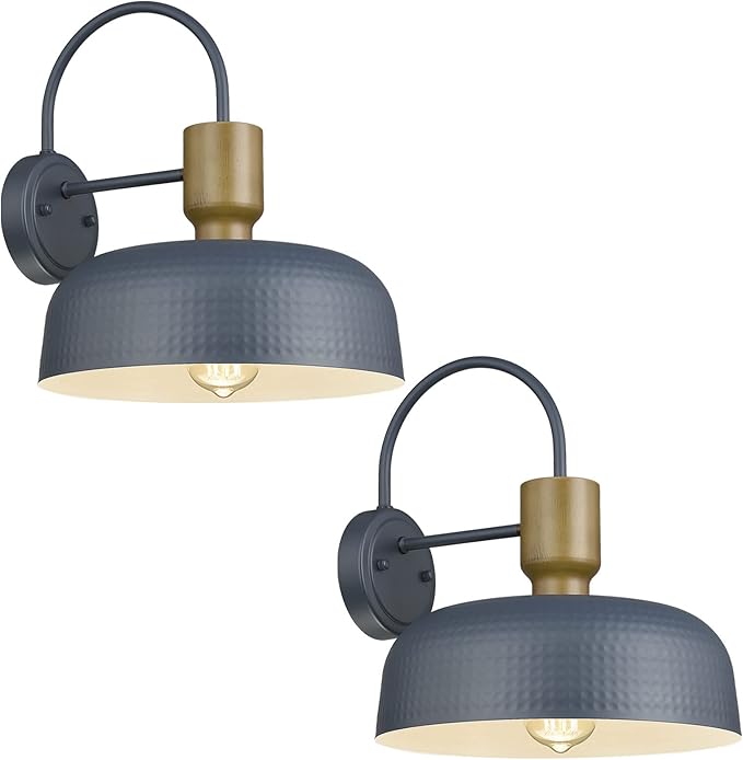 Outdoor Barn Light Gooseneck Barn Light, Farmhouse Exterior Wall Mount Light Vintage Wall Lighting Fixture Industrial Sconce Lantern for Porch, Entryway, Garage, Blue, 2 Pack-Ruum Studio Home