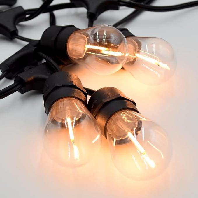 Hometown Evolution, Inc. E26 Outdoor Commercial String Lights with Suspended Socket for Weatherproof Heavy Duty Vintage Outside Lighting (S14 LED Plastic, 50 Foot 25 Socket)-Ruum Studio Home