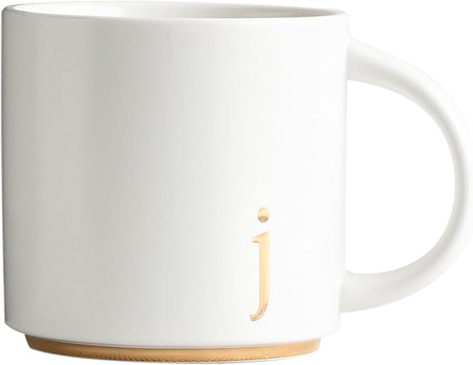 COLLECTIVE HOME - Monogram Ceramic Mugs, 15 oz Golden Initial Coffee Cups, Elegant Alphabet Tea Mugs, Elegant Personalized Mug with Gift Box, Luxurious Cups for Office and Home (j)-Ruum Studio Home
