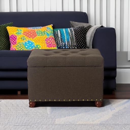 Joveco Storage Ottoman Linen Tufted Bench, Rectangular Footrest Footstool Coffee Table Seat for Living Room Bedroom, Coffee-Ruum Studio Home