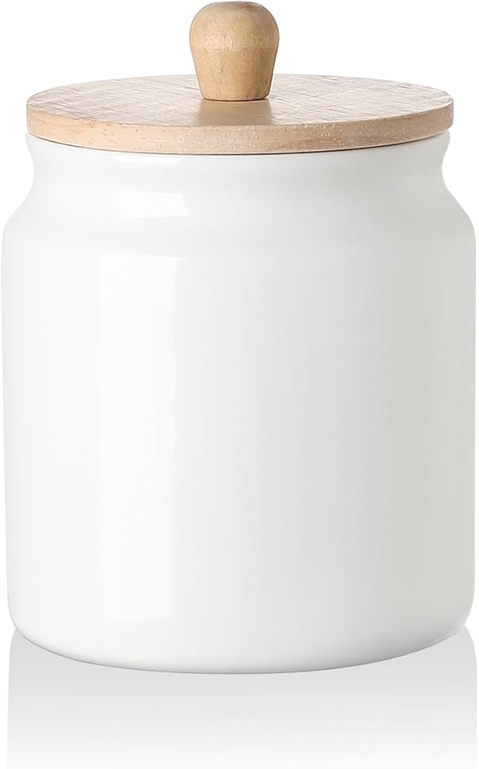 Sweejar Ceramic Kitchen Canisters, Porcelain Food Storage Jar with Airtight Seal Wooden Lid, Home Container Serving for Coffee Beans, Tea-leave, Sugar, Salt and More (White, XS(6.8 FLOZ))-Ruum Studio Home