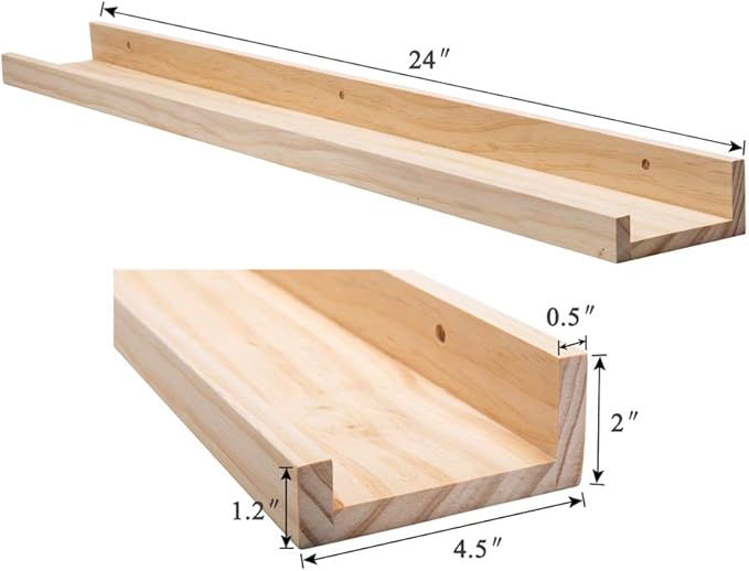 AZSKY Floating Shelves Wall Mounted Set of 2 Natural Wood Picture Shelves Wall Shelves for Bedroom Bathroom Living Room Kitchen Laundry Room Storage & Decoration 24 Inch-Ruum Studio Home