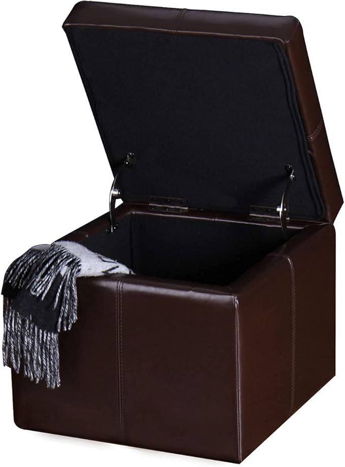 Adeco 17.7" Leather Cube Storage Brown Ottomans for Living Room-Ruum Studio Home