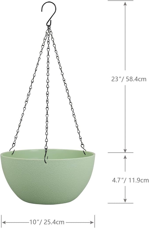 10 inch Hanging Planters for Outdoor Indoor Plants with Drainage Holes and Chain, 2 Pack Round Hanging Flower Pots for Garden Home Porch Decor,Green-Ruum Studio Home