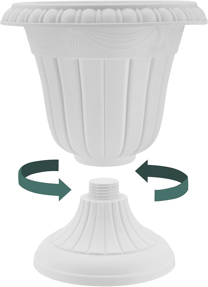 PL20GY Classic Traditional Plastic Urn Planter Indoor/Outdoor, 10" x 12", Gray-Ruum Studio Home
