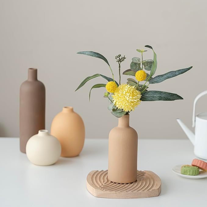 Modern Ceramic Vase Set, Neutral Colors, Decorative Vases for Home Shelf Decor, 4 Piece Collection (Coffee Mix Set 4)-Ruum Studio Home