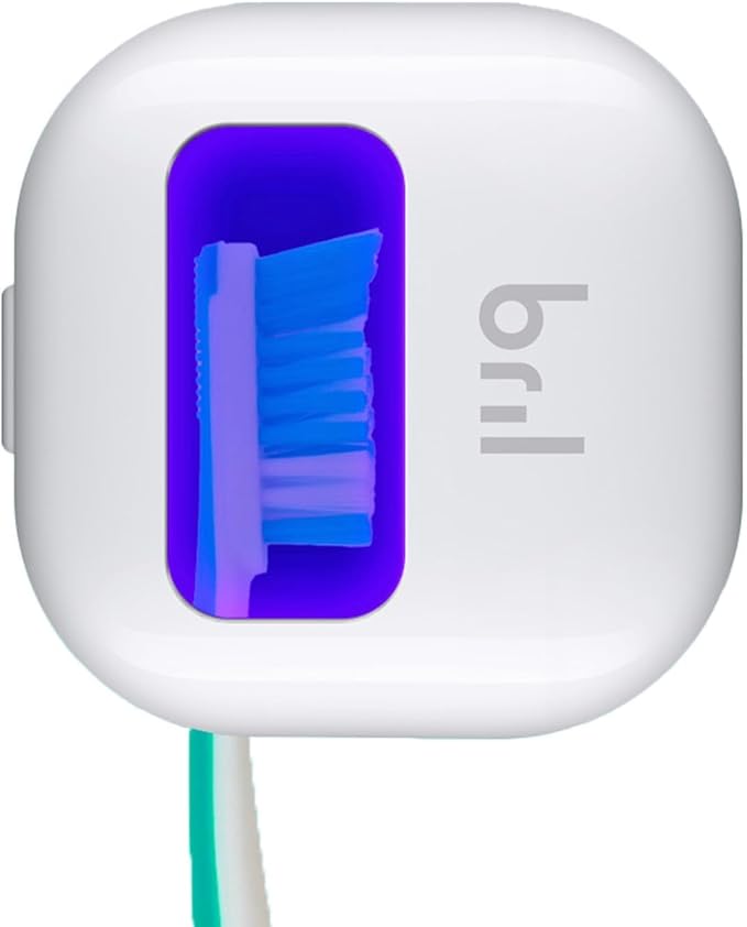 Bril UV-C Toothbrush Sanitizer, Portable Cleaner, Travel Cover, Magnetic Holder, and Rechargeable Case for Any Size Toothbrush, White-Ruum Studio Home