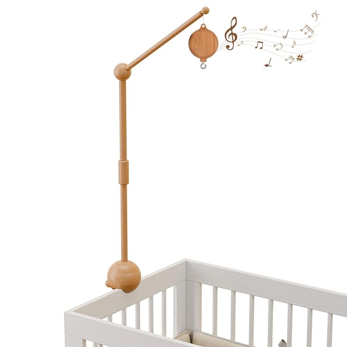 Crib Mobile Arm with Music Box,32.5 Inch Crib Mobile Stand,Wooden Mobile Arm for Crib (2 Modes,360°Adjustable,100% Beech Wood) Baby Crib Mobile for Boy and Girl-Ruum Studio Home