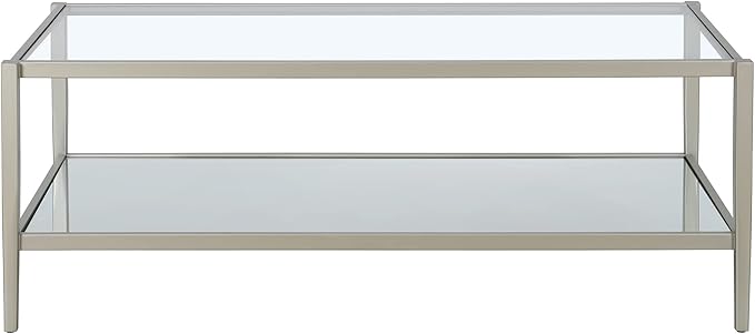 Henn&Hart 45" Wide Rectangular Coffee Table with Mirror Shelf in Satin Nickel, Coffee Table coffee tables for living room, studio apartment essentials-Ruum Studio Home