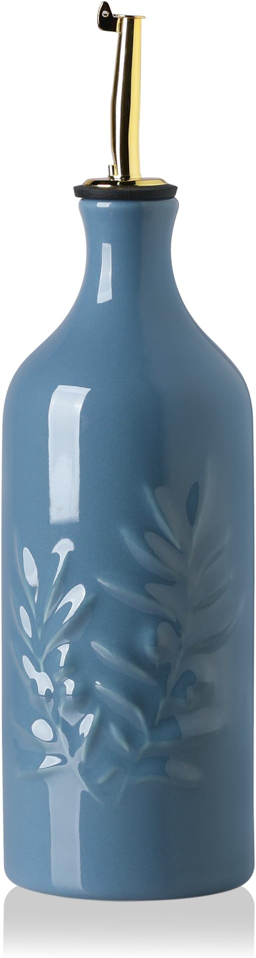 Sweejar Ceramic Olive Oil Dispenser Bottle 20 Oz Relief Opaque Oil Cruet Protects To Reduce Oxidation Suitable for Storage Vinegar, Soy Sauce, Coffee Syrup, Liquids, Set of 1 (Fogblue Gold Spout)-Ruum Studio Home